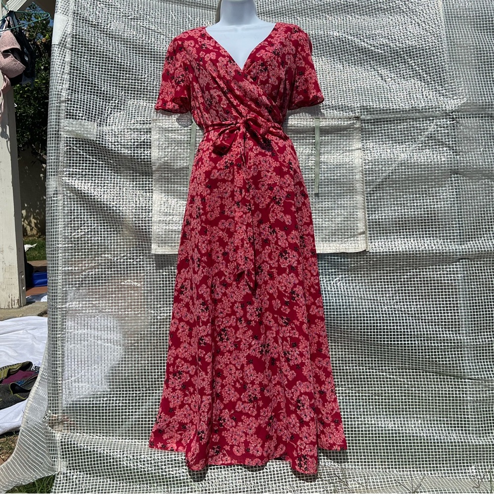 True Vintage Floral Wrap Dress by Coldwater Creek 10P Petite Tie Back Maxi Dress